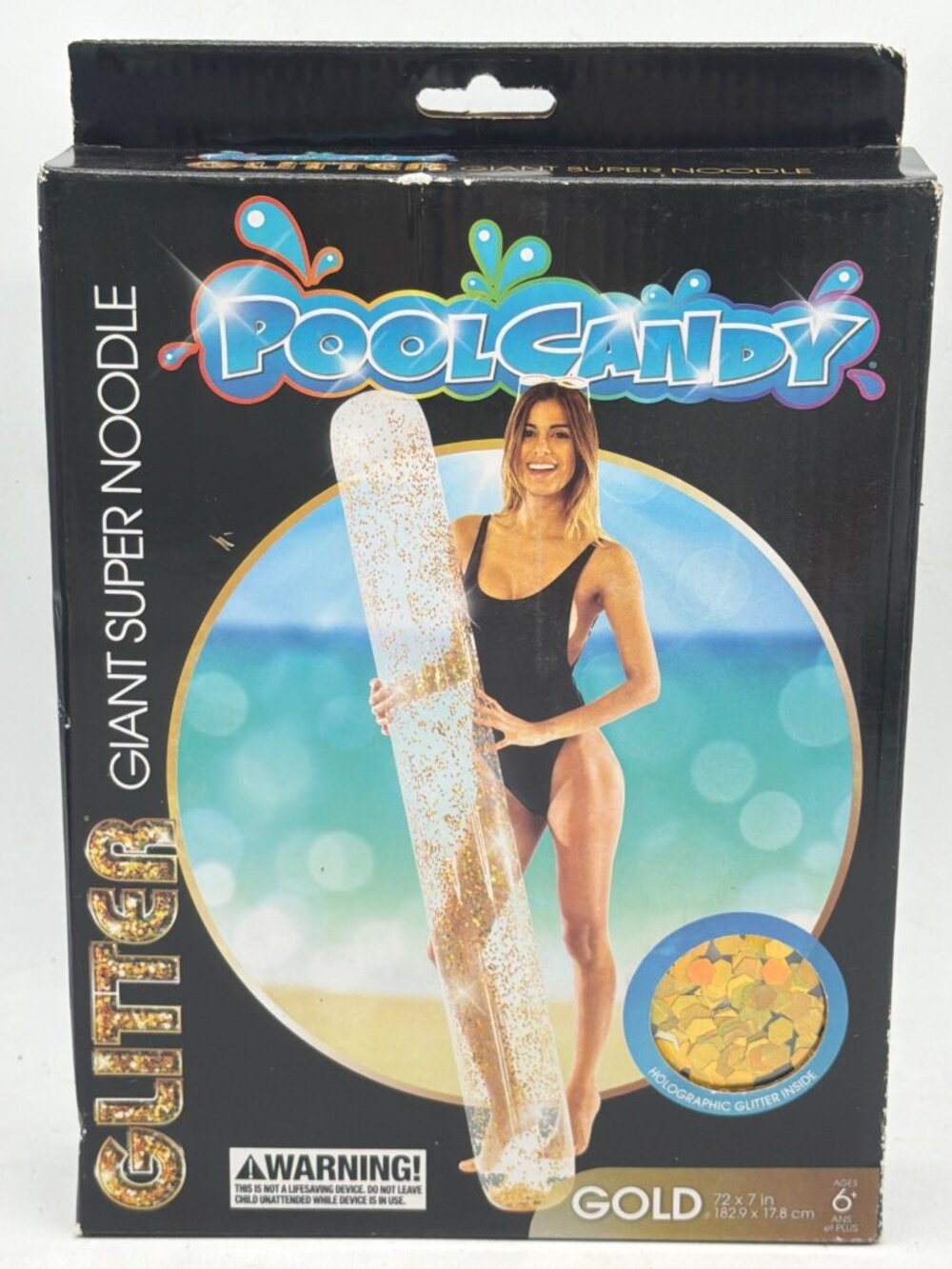 PoolCandy Glitter Giant Super Noodle With Holographic Gold Glitter Inside 72" x